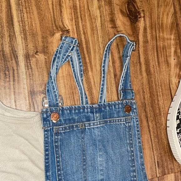 Madewell women’s XS 0 2 overalls jumper blue denim jean shorts cutoff raw hems - Picture 4 of 9